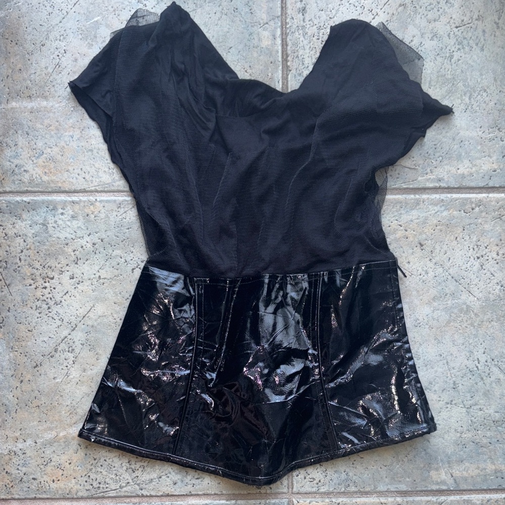 Vintage RARE Lip Service Vice Black Mesh and Vinyl shirt. Size medium